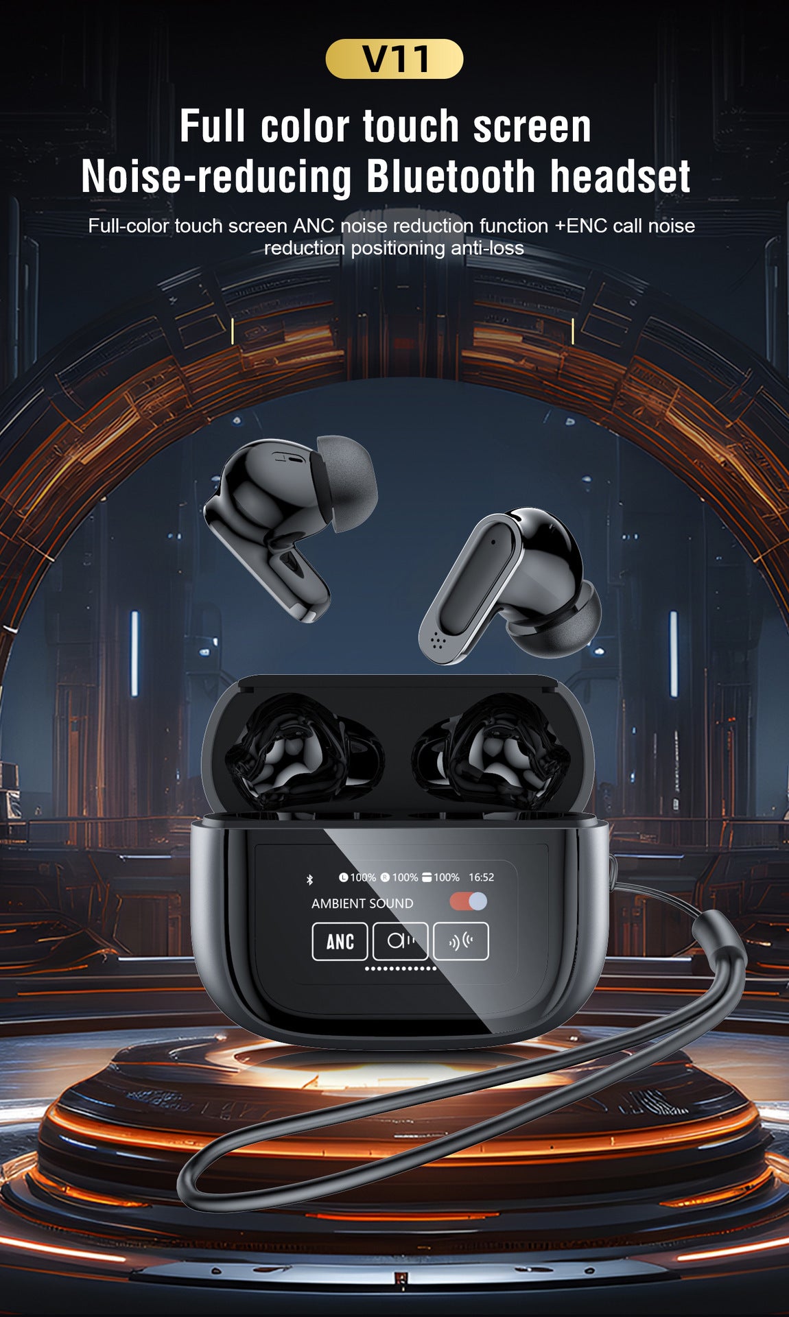 BOSECXT V11 Touch Screen Headphones ANC Bluetooth5.4 Noise Cancelling Earphones HiFi Sereo.