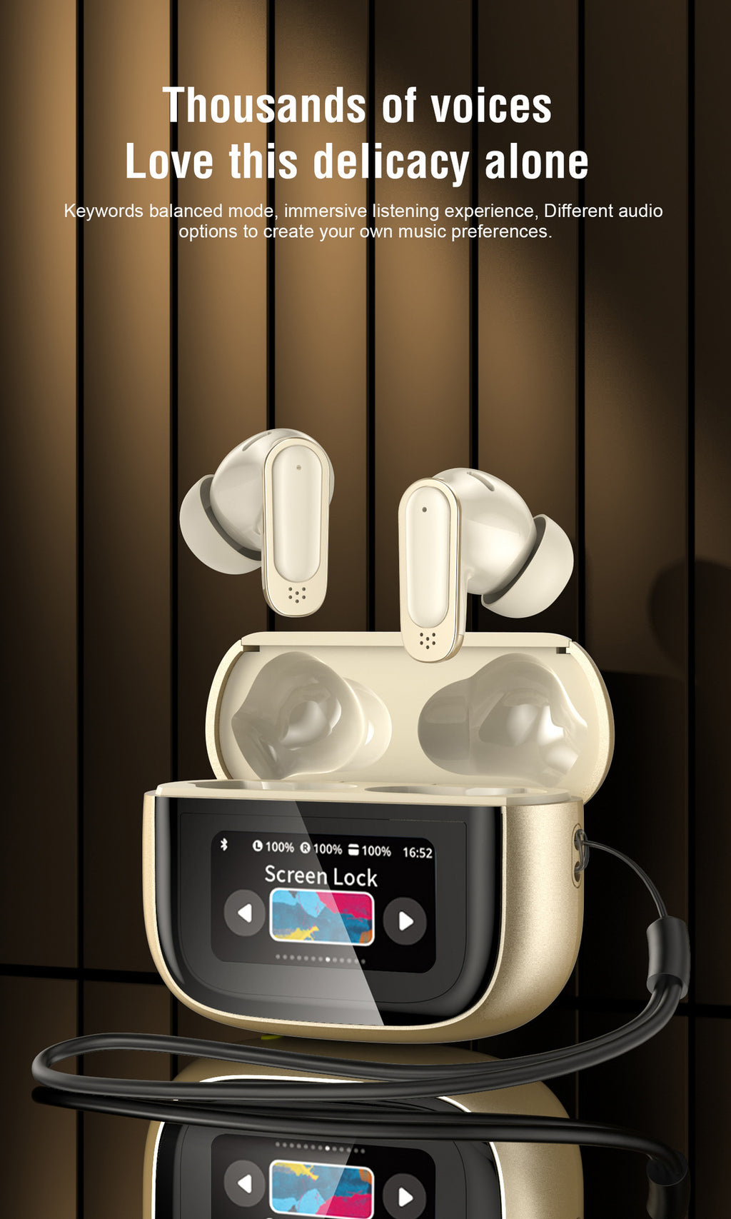 BOSECXT V11 Touch Screen Headphones ANC Bluetooth5.4 Noise Cancelling Earphones HiFi Sereo.