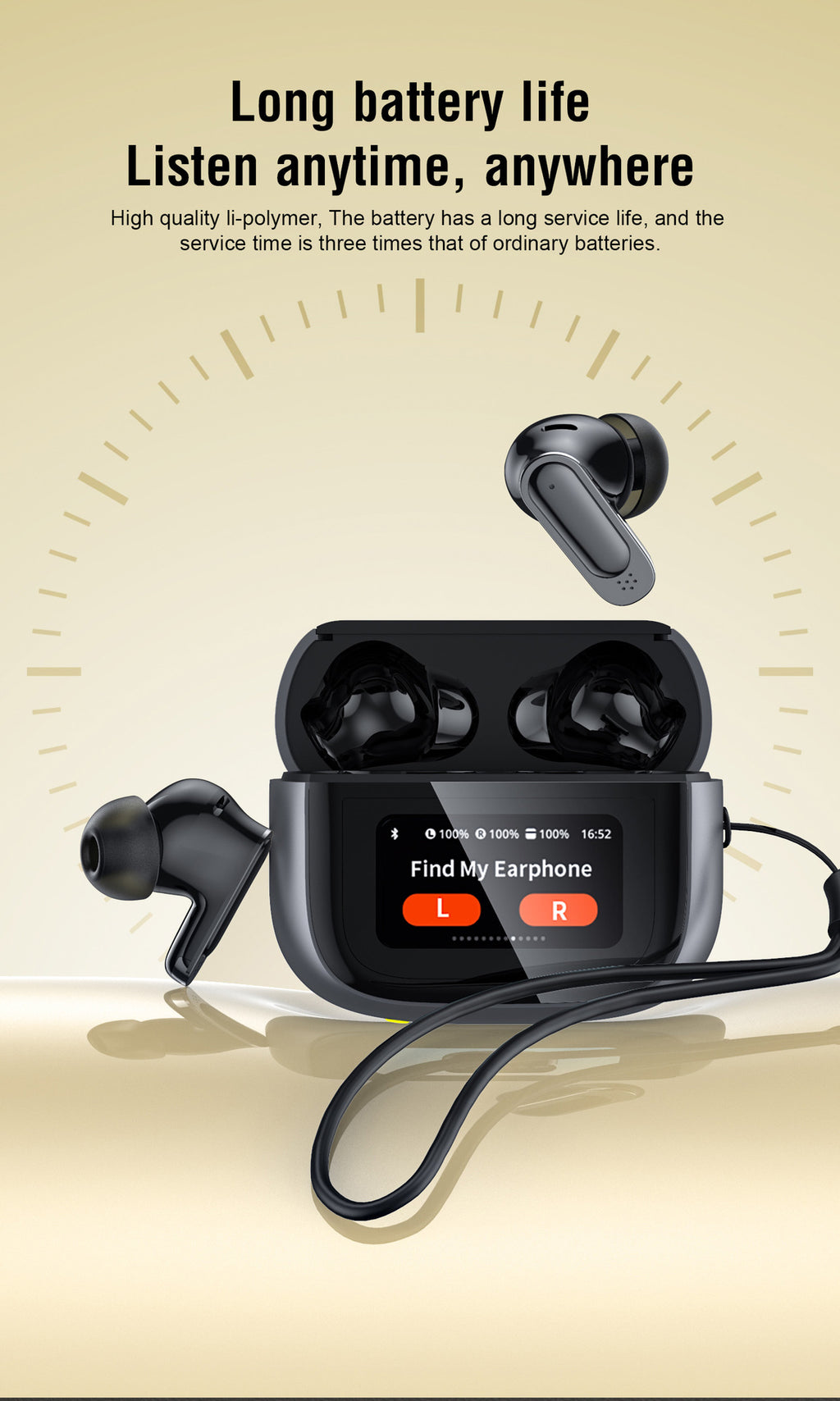 BOSECXT V11 Touch Screen Headphones ANC Bluetooth5.4 Noise Cancelling Earphones HiFi Sereo.