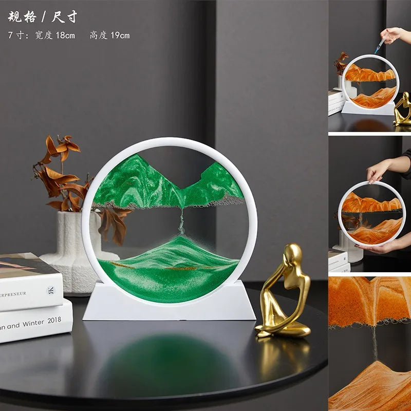 2025 Moving Sand Art Picture Round Glass Deep Sea Sandscape Hourglass Quicksand Craft Flowing Sand Painting Office Home Decor