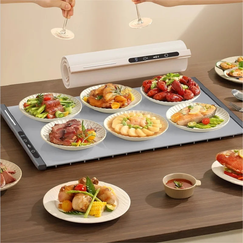 Electric Warming Tray Foldable Food Warmer Mat with 3 Tem Setting Fast Full Surface Heating Portable Electric Food Warming Tray