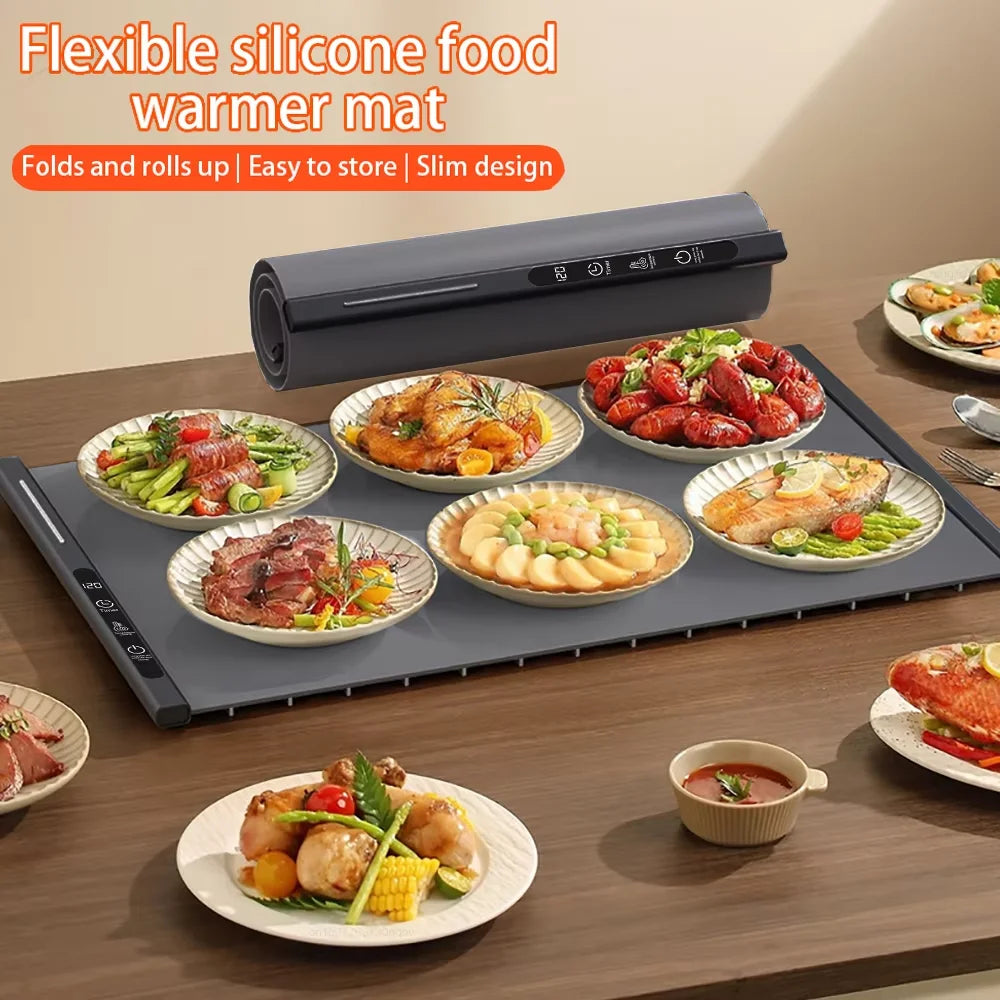 Electric Warming Tray Foldable Food Warmer Mat with 3 Tem Setting Fast Full Surface Heating Portable Electric Food Warming Tray