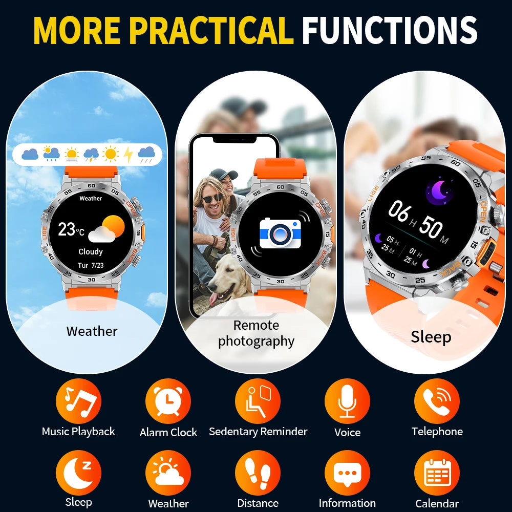 LIGE 2025 Smart Watch Men Sport Watches LED Flashlight Bluetooth Call.