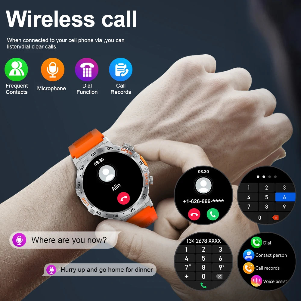 LIGE 2025 Smart Watch Men Sport Watches LED Flashlight Bluetooth Call.