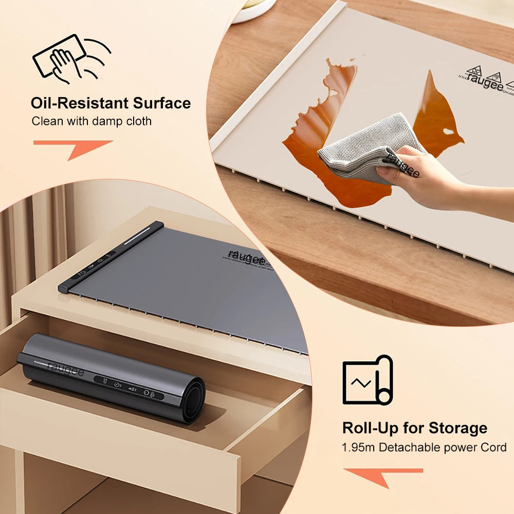 Electric Food Warmer Plate Foldable Warming Tray Plate Warmer Mat Food Fast Heating Portable Electric Warming Tray 8 Tem Setting