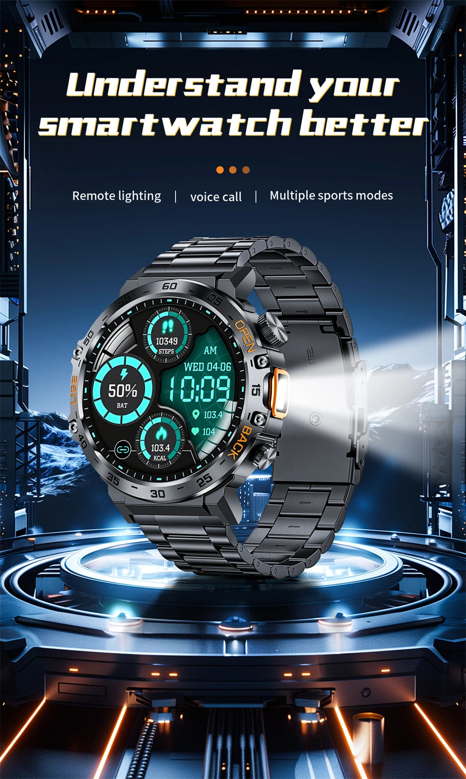 LIGE 2025 Smart Watch Men Sport Watches LED Flashlight Bluetooth Call.