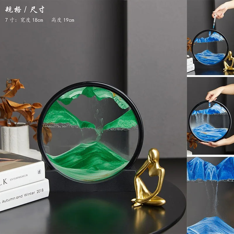 2025 Moving Sand Art Picture Round Glass Deep Sea Sandscape Hourglass Quicksand Craft Flowing Sand Painting Office Home Decor