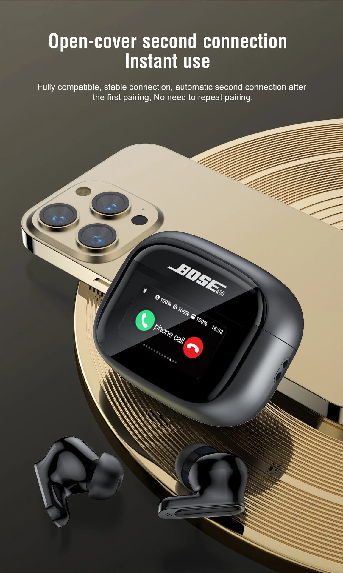 BOSECXT V11 Touch Screen Headphones ANC Bluetooth5.4 Noise Cancelling Earphones HiFi Sereo.