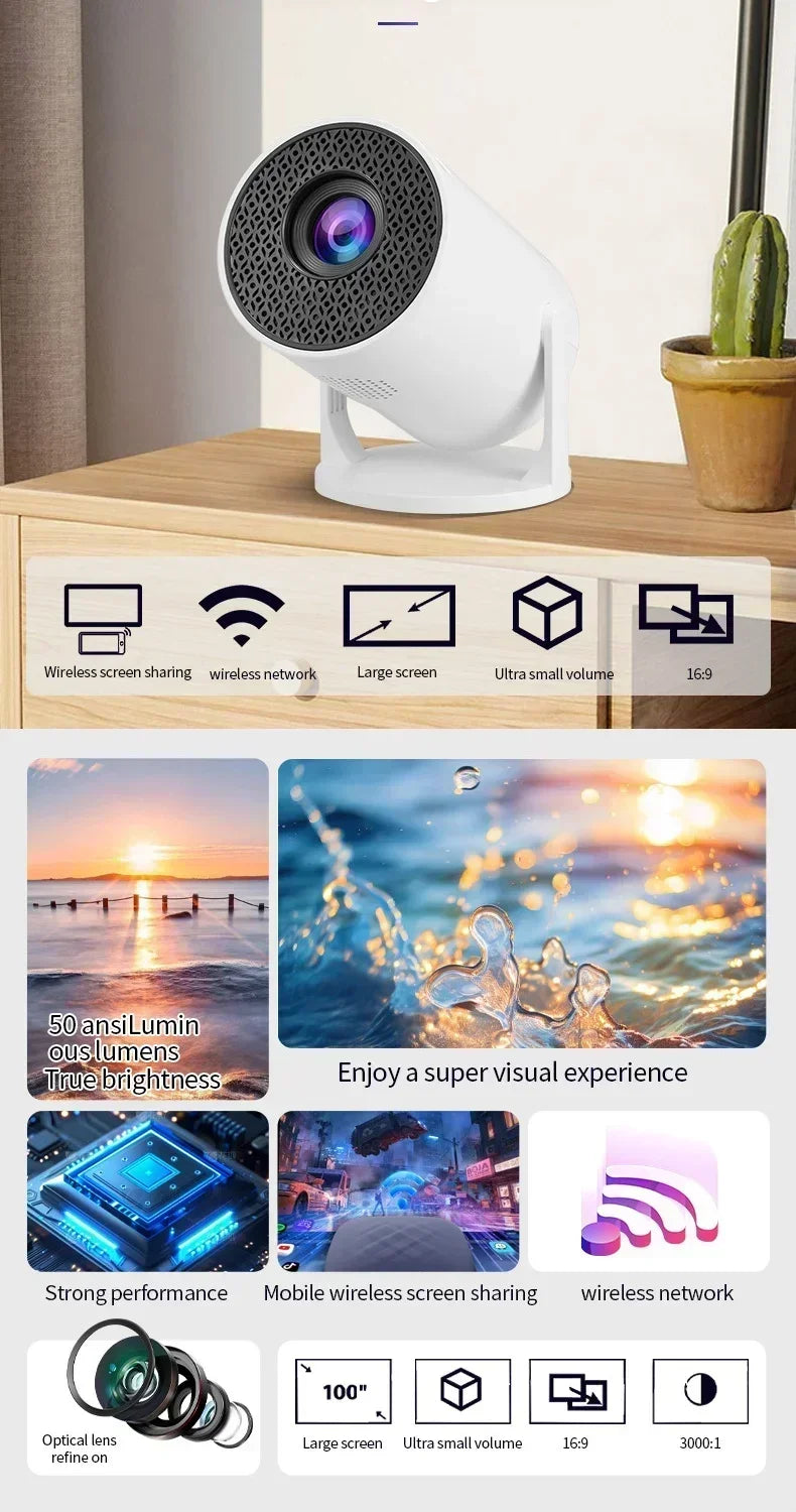 Mini 4K Portable Projector | 270° Rotatable Wi-Fi/Bluetooth | Wireless HDMI | Home Theater Outdoor Movie Night