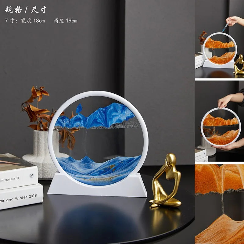 2025 Moving Sand Art Picture Round Glass Deep Sea Sandscape Hourglass Quicksand Craft Flowing Sand Painting Office Home Decor
