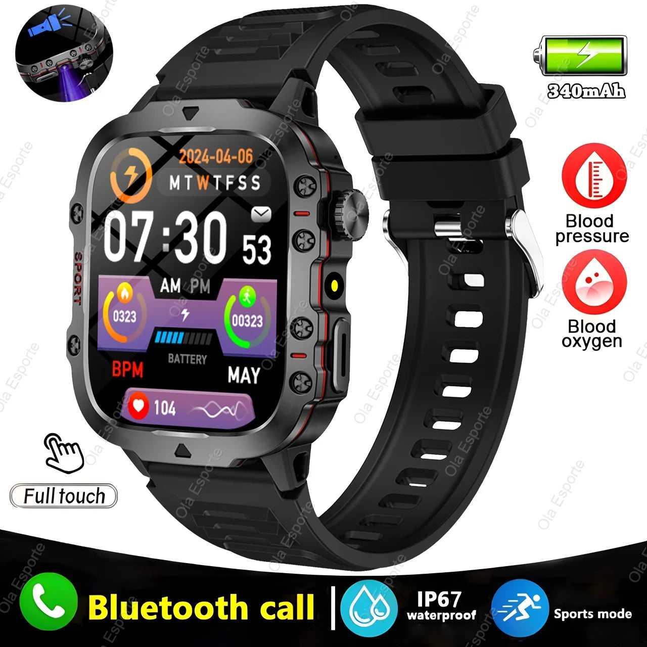 2025 Men’s Military Smartwatch – 1.81" Bluetooth Call, IP68/5ATM