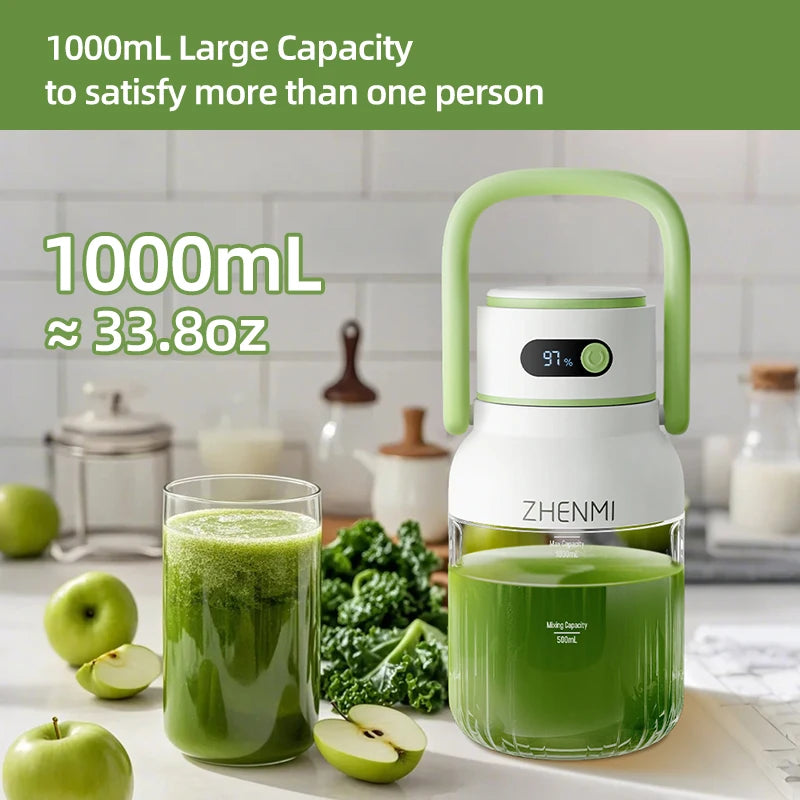 Portable Juicer, 33oz. Vessel, USB-C Rechargeable, Easy To Clean, Suitable For Juicing Fruits And Vegetable