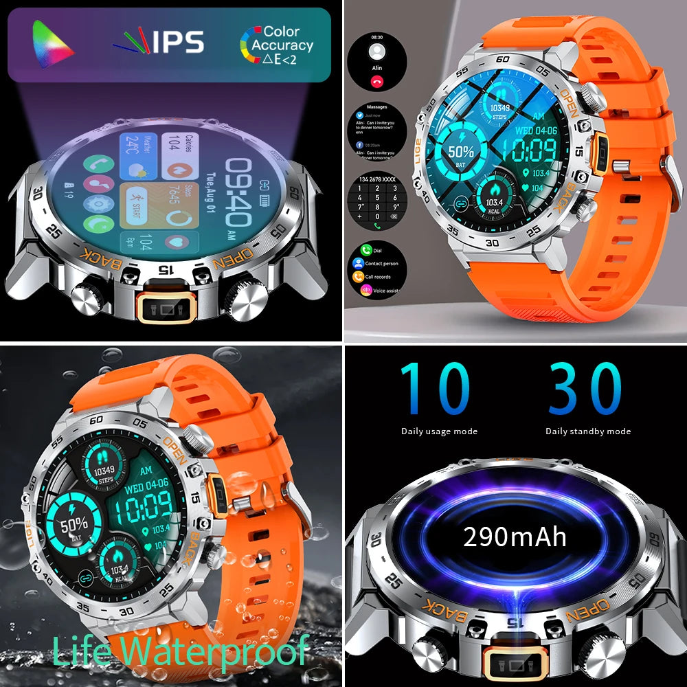 LIGE 2025 Smart Watch Men Sport Watches LED Flashlight Bluetooth Call.
