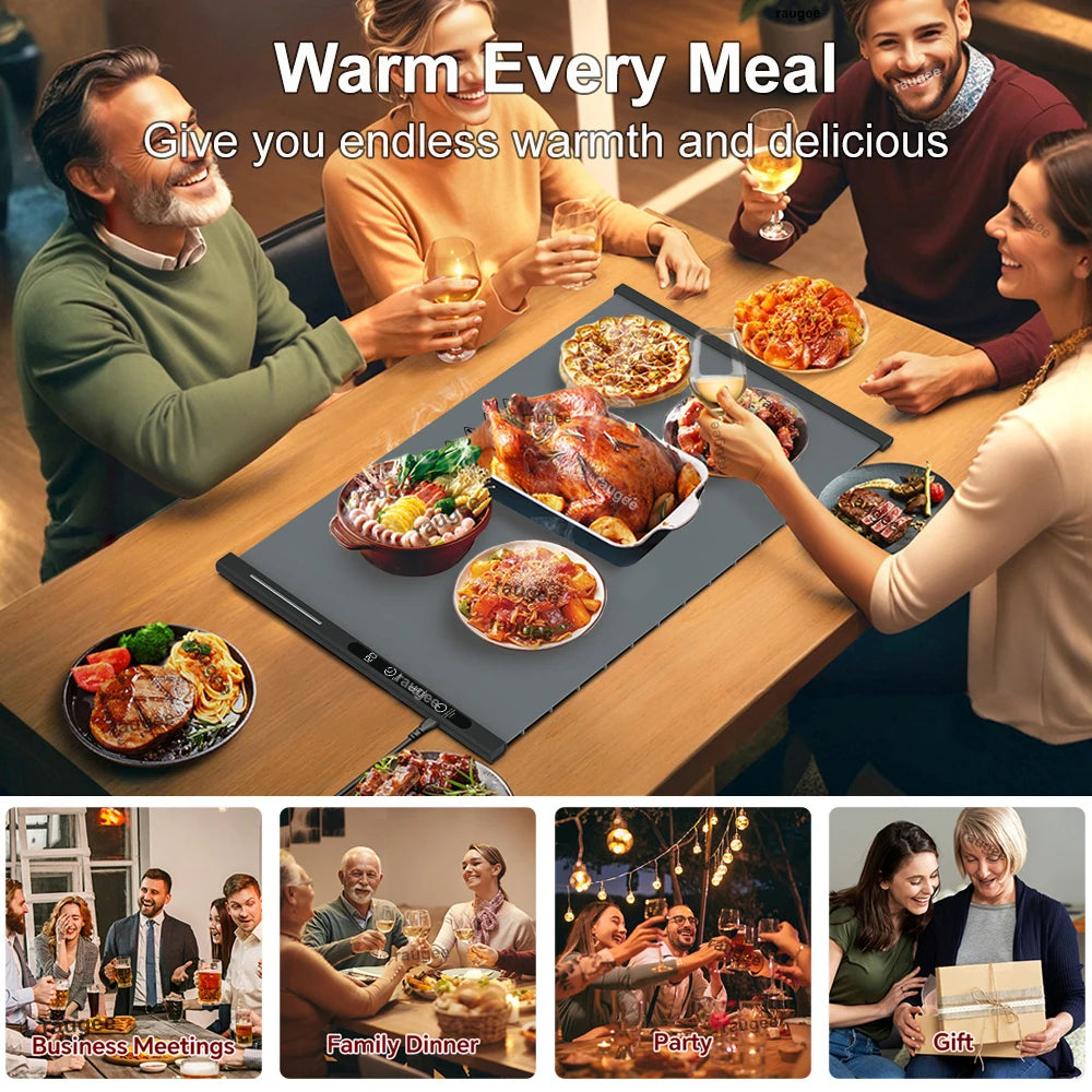 Electric Food Warmer Plate Foldable Warming Tray Plate Warmer Mat Food Fast Heating Portable Electric Warming Tray 8 Tem Setting