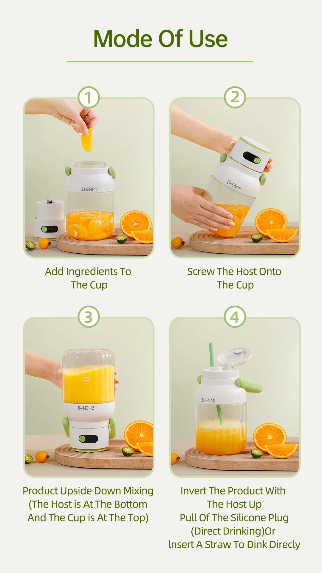 Portable Juicer, 33oz. Vessel, USB-C Rechargeable, Easy To Clean, Suitable For Juicing Fruits And Vegetable