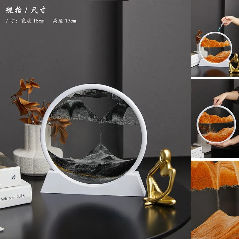 2025 Moving Sand Art Picture Round Glass Deep Sea Sandscape Hourglass Quicksand Craft Flowing Sand Painting Office Home Decor