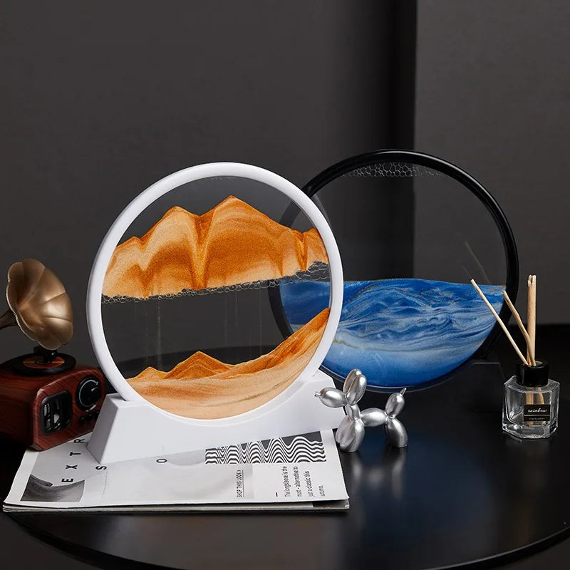 2025 Moving Sand Art Picture Round Glass Deep Sea Sandscape Hourglass Quicksand Craft Flowing Sand Painting Office Home Decor