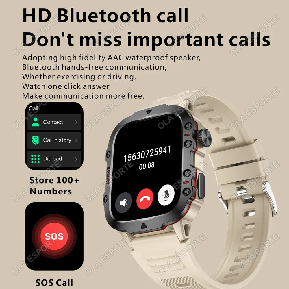 2025 Men’s Military Smartwatch – 1.81" Bluetooth Call, IP68/5ATM