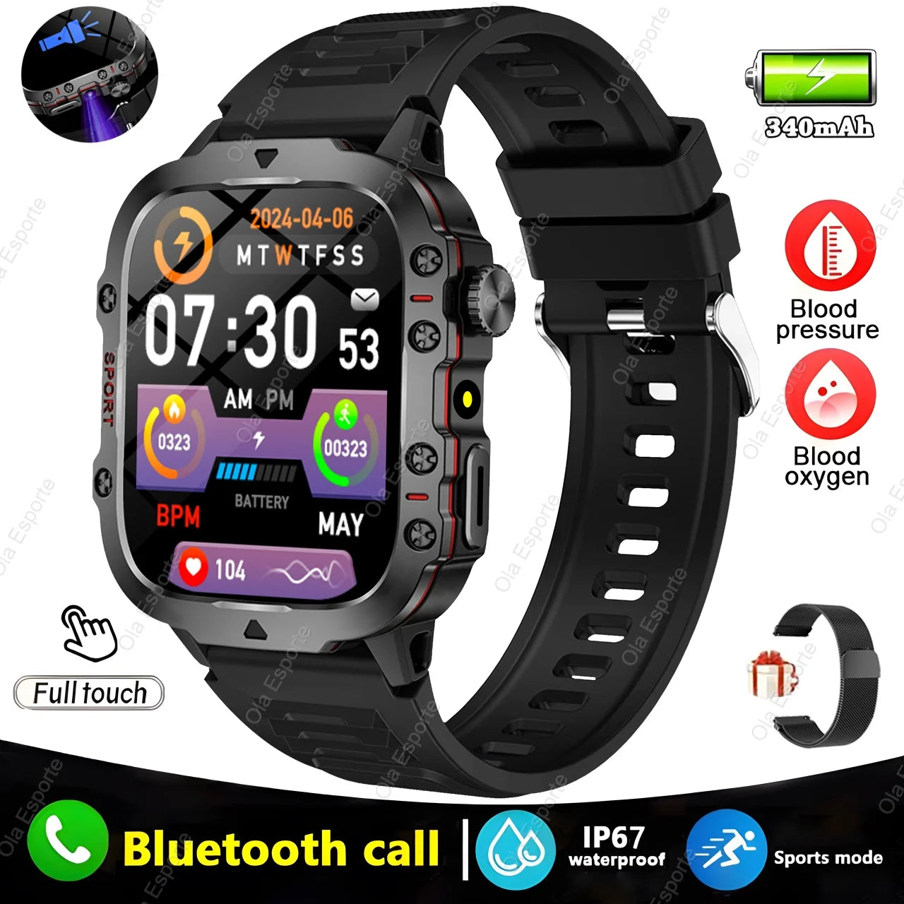 2025 Men’s Military Smartwatch – 1.81" Bluetooth Call, IP68/5ATM