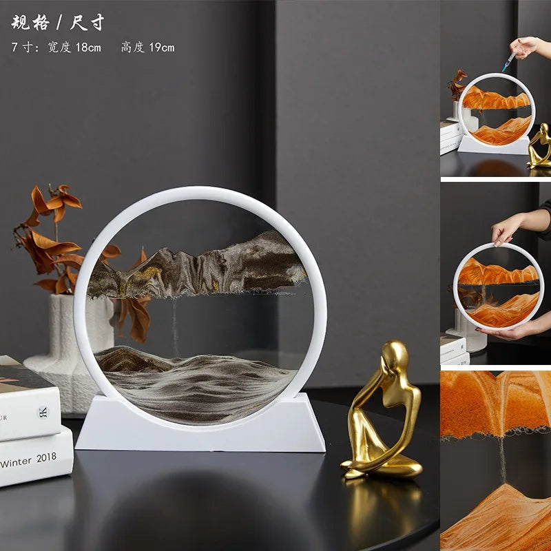 2025 Moving Sand Art Picture Round Glass Deep Sea Sandscape Hourglass Quicksand Craft Flowing Sand Painting Office Home Decor