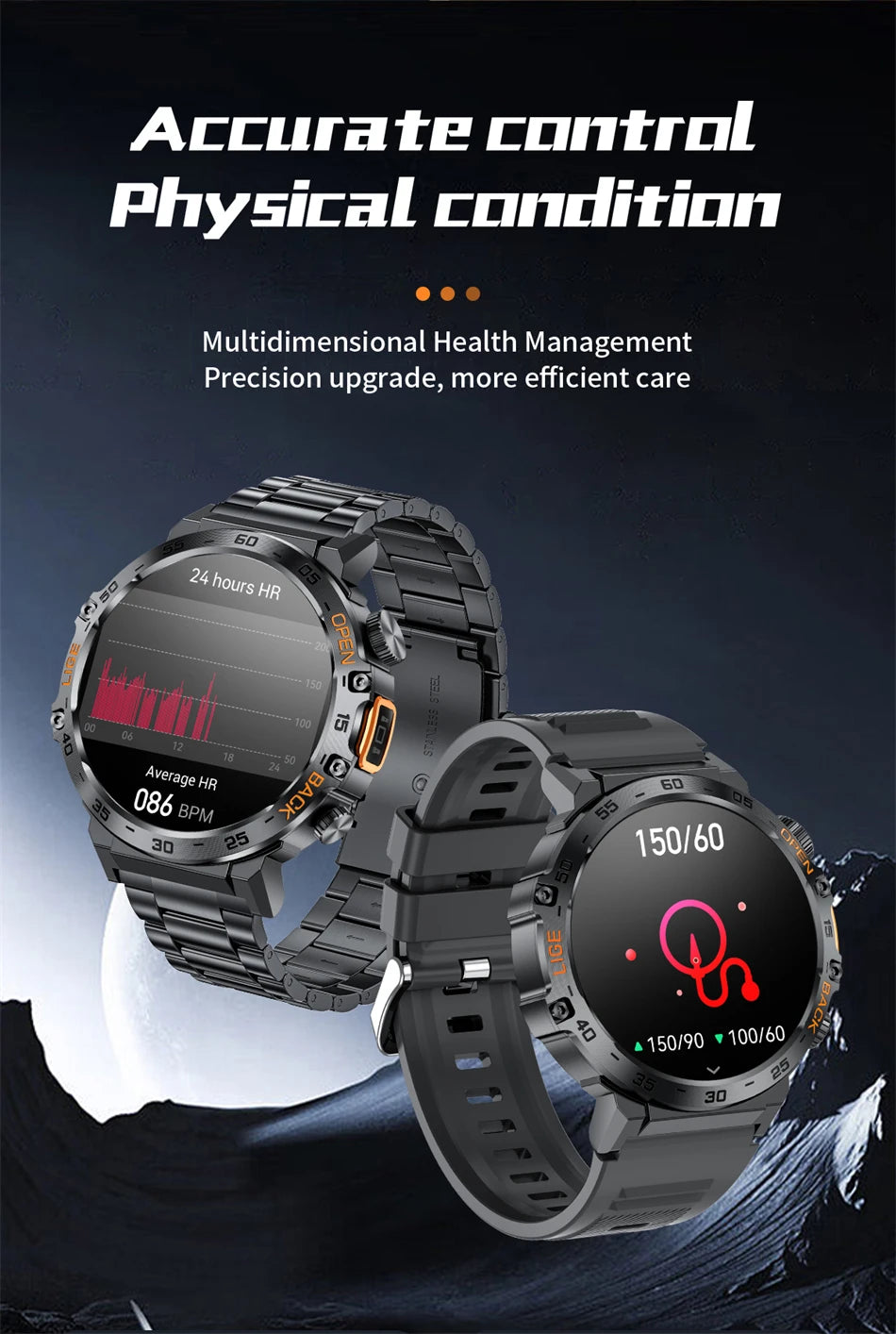 LIGE 2025 Smart Watch Men Sport Watches LED Flashlight Bluetooth Call.
