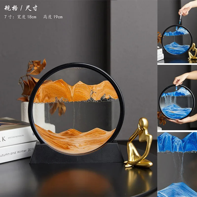 2025 Moving Sand Art Picture Round Glass Deep Sea Sandscape Hourglass Quicksand Craft Flowing Sand Painting Office Home Decor