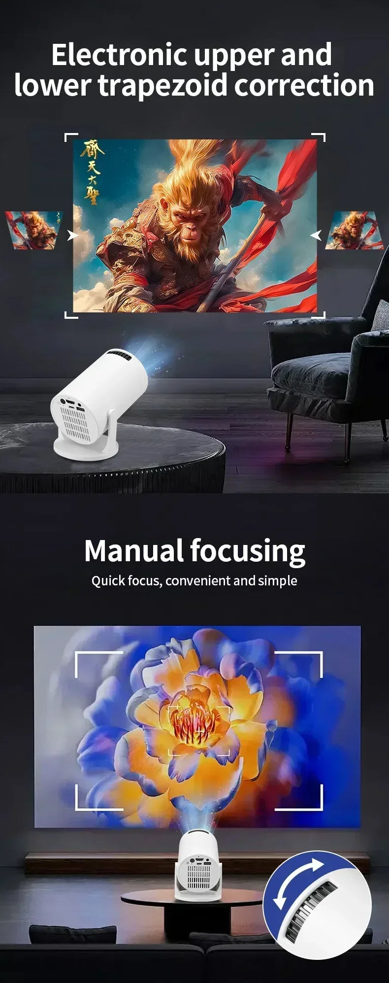 Mini 4K Portable Projector | 270° Rotatable Wi-Fi/Bluetooth | Wireless HDMI | Home Theater Outdoor Movie Night