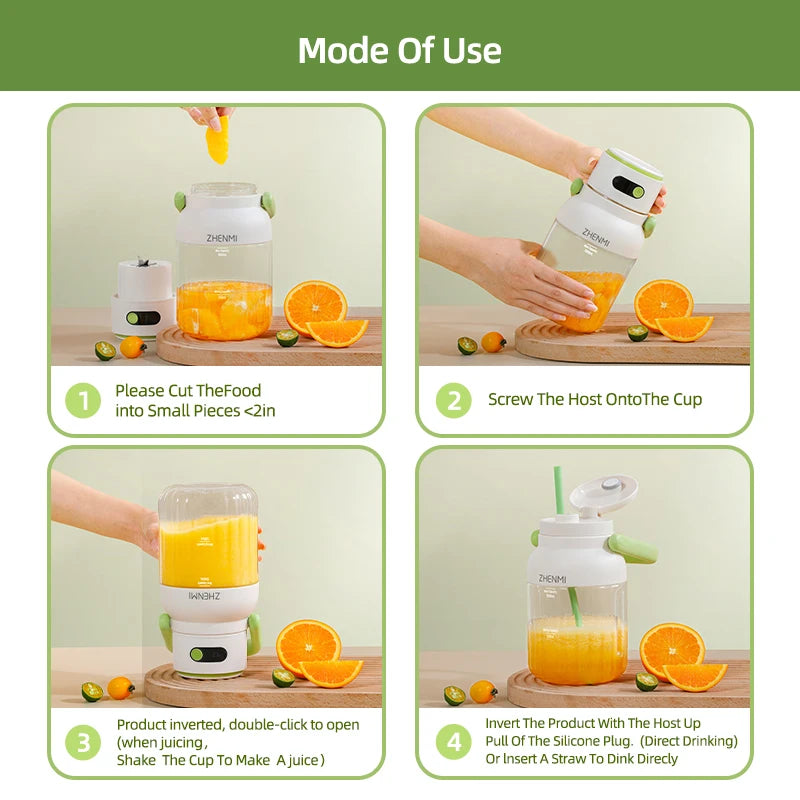Portable Juicer, 33oz. Vessel, USB-C Rechargeable, Easy To Clean, Suitable For Juicing Fruits And Vegetable