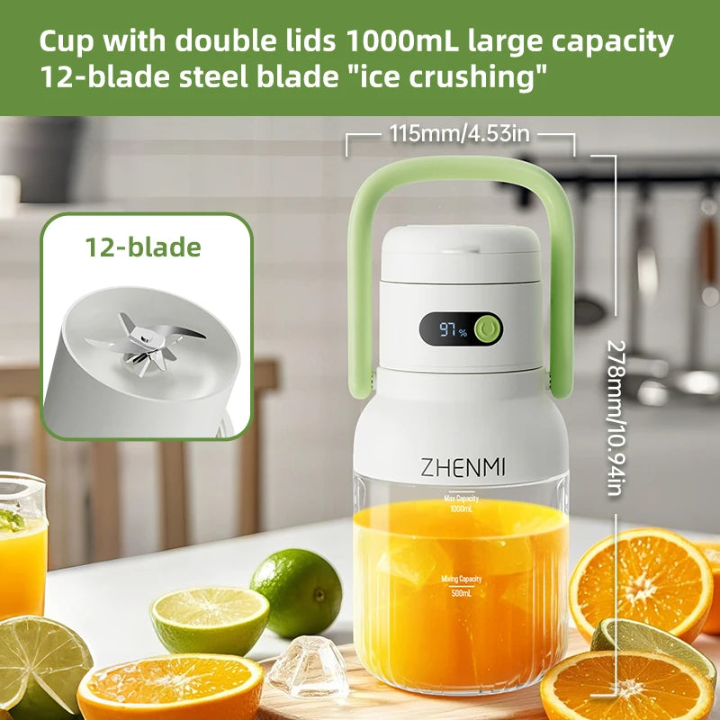 Portable Juicer, 33oz. Vessel, USB-C Rechargeable, Easy To Clean, Suitable For Juicing Fruits And Vegetable