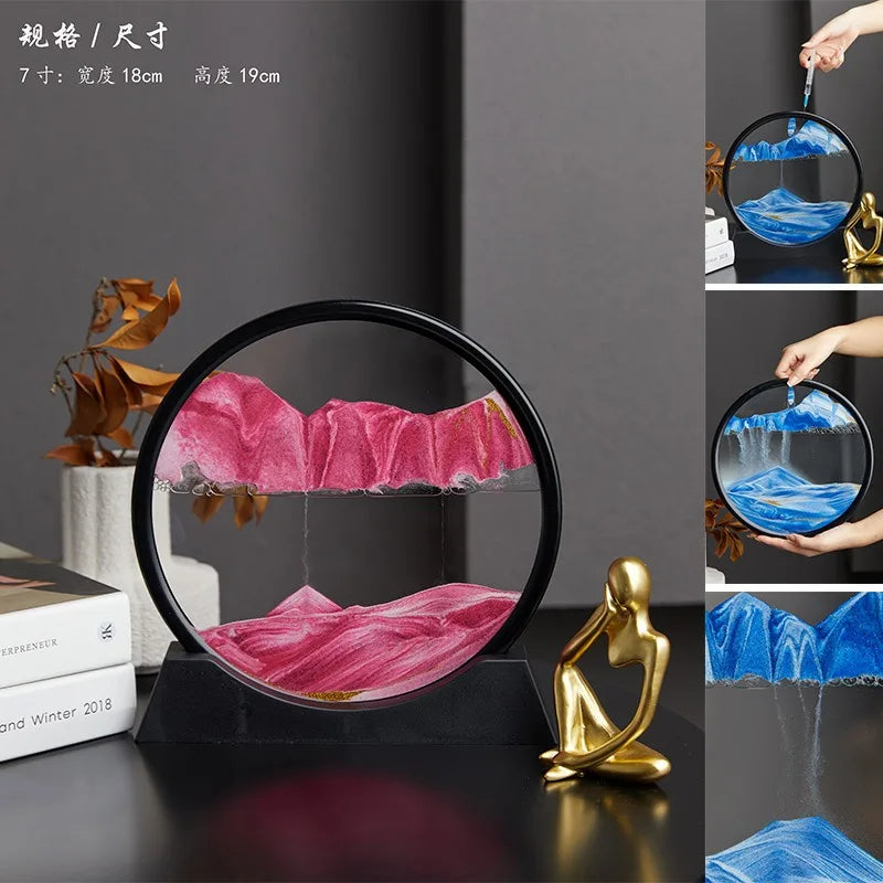 2025 Moving Sand Art Picture Round Glass Deep Sea Sandscape Hourglass Quicksand Craft Flowing Sand Painting Office Home Decor
