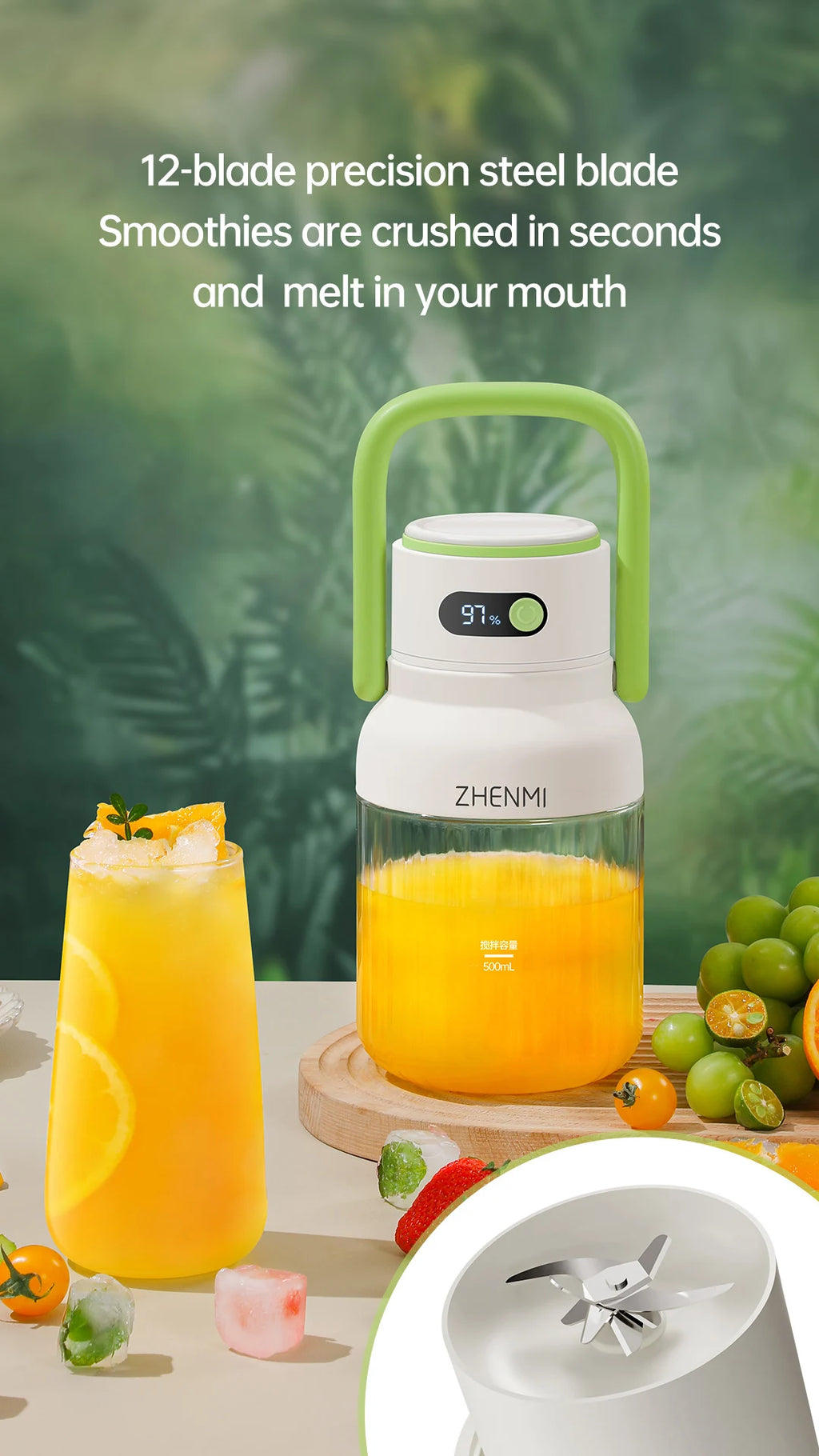 Portable Juicer, 33oz. Vessel, USB-C Rechargeable, Easy To Clean, Suitable For Juicing Fruits And Vegetable