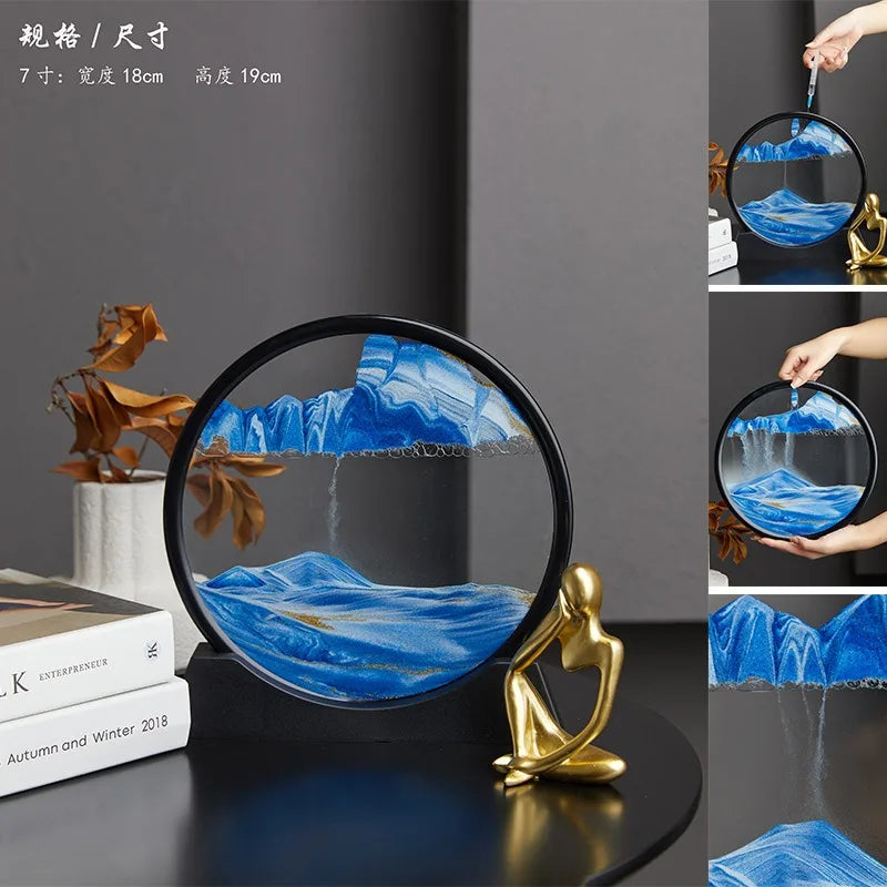 2025 Moving Sand Art Picture Round Glass Deep Sea Sandscape Hourglass Quicksand Craft Flowing Sand Painting Office Home Decor