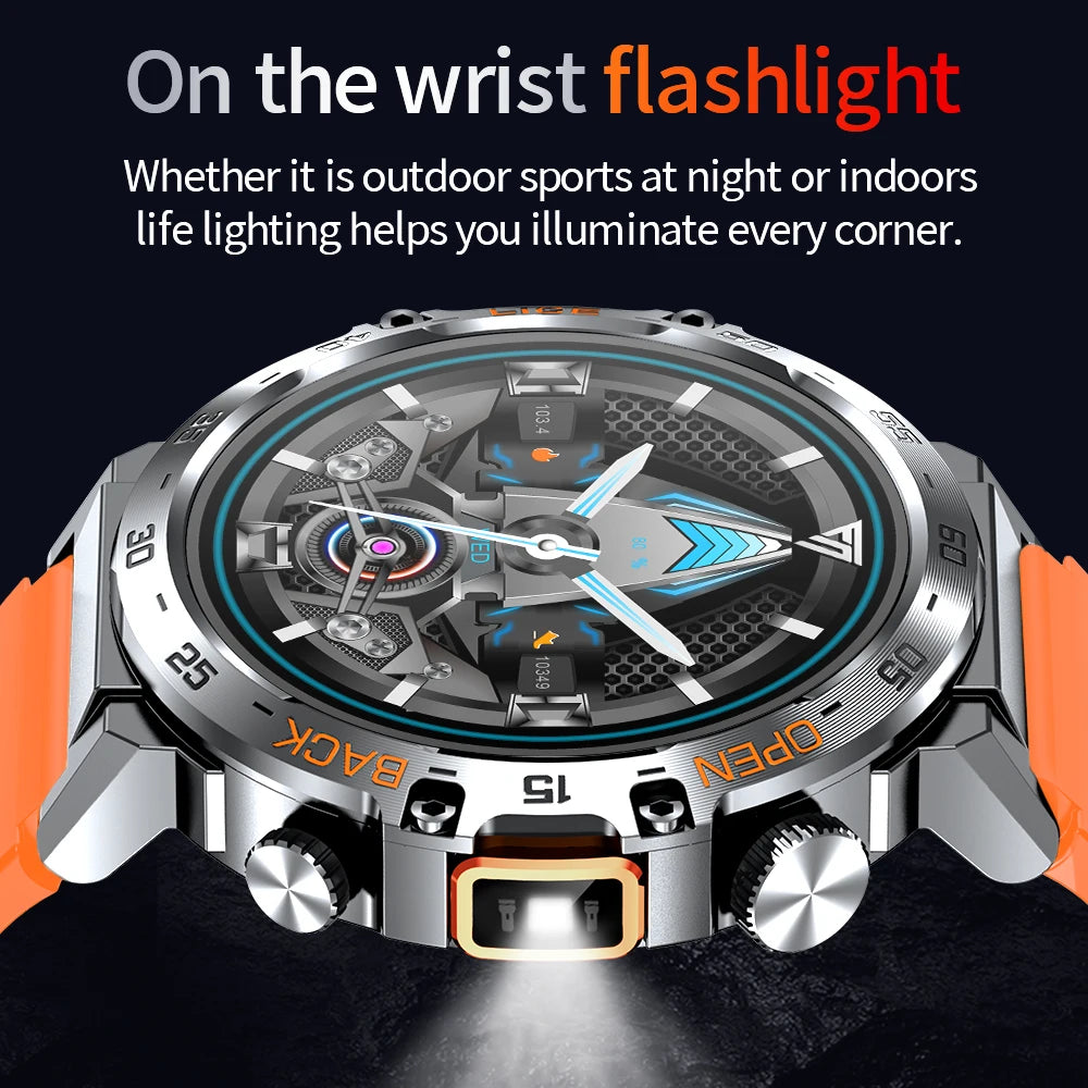 LIGE 2025 Smart Watch Men Sport Watches LED Flashlight Bluetooth Call.