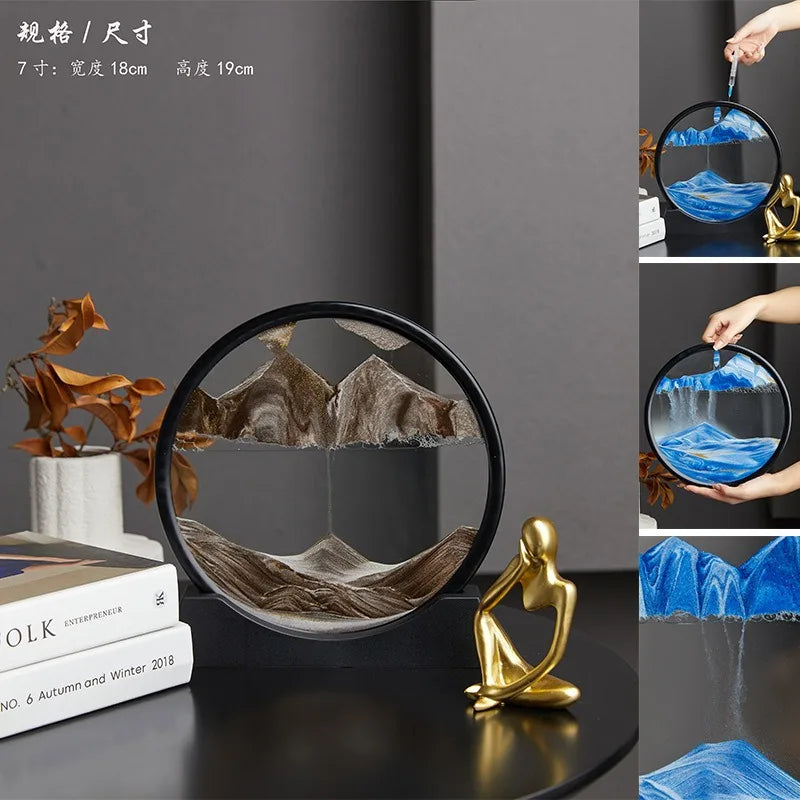 2025 Moving Sand Art Picture Round Glass Deep Sea Sandscape Hourglass Quicksand Craft Flowing Sand Painting Office Home Decor